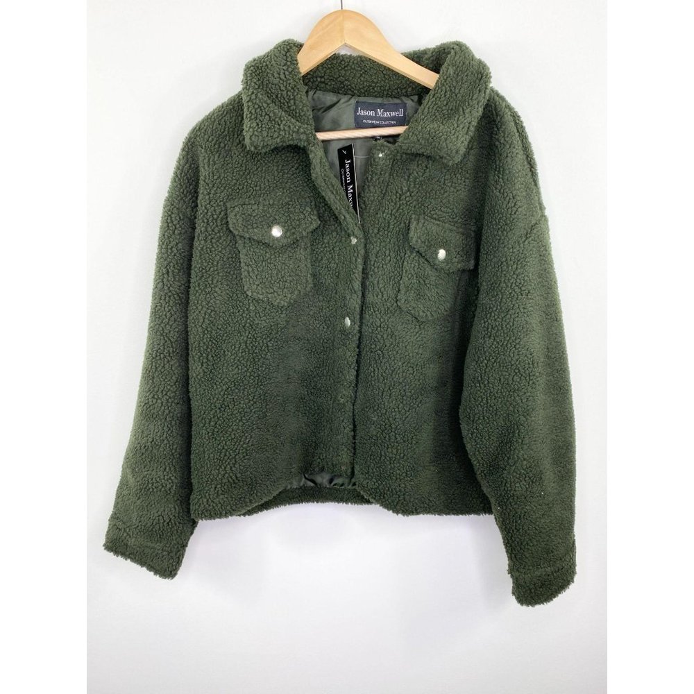 Jason Maxwell Green Sherpa Fleece Shirt Jacket XL - Picture 2 of 8